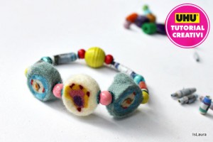BRACCIALE PER UOMO Pietra Nero Perline elastico con Charms Testa di