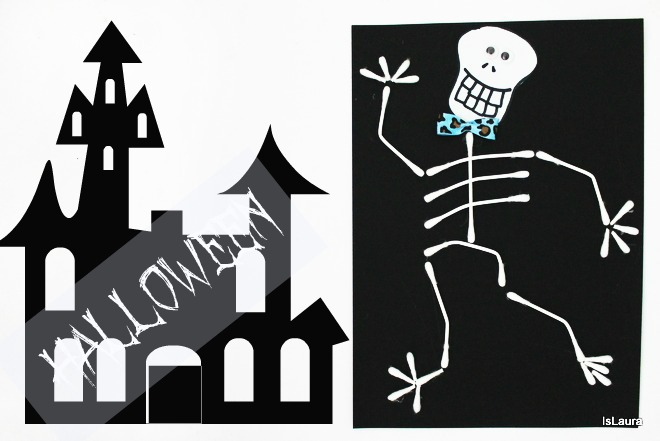 Tutorial Come fare uno scheletro per Halloween con cartoncino cotton fioc gioco attività bimbi