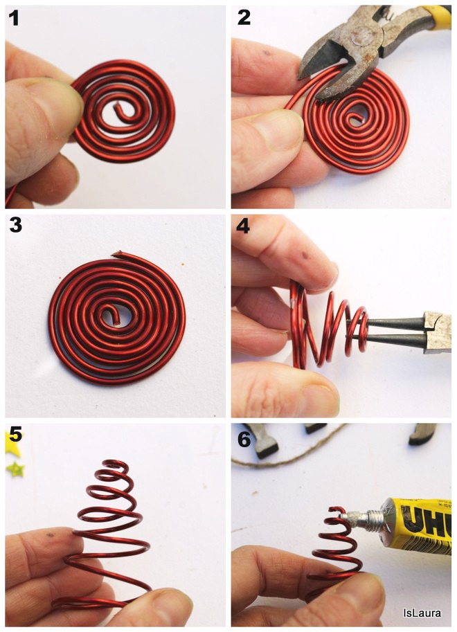 Tucorial collage  come fare alberelli di Natale con filo metallico