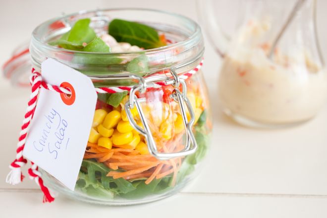 Delicious salad put into a jar for easy transport