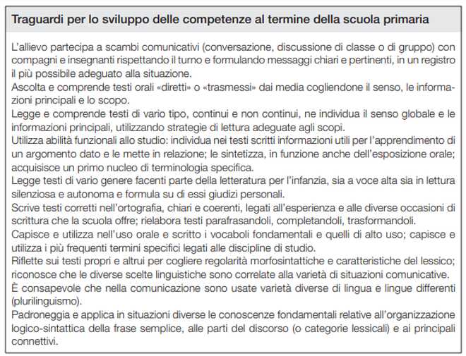 traguardi per lo sviluppo delle competenze al termine della scuola primaria