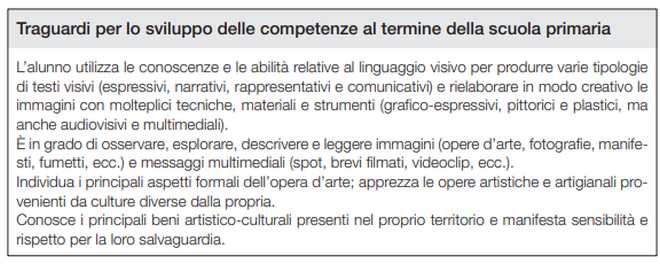 traguardi per lo sviluppo delle competenze di arte immagine al termine della scuola primaria