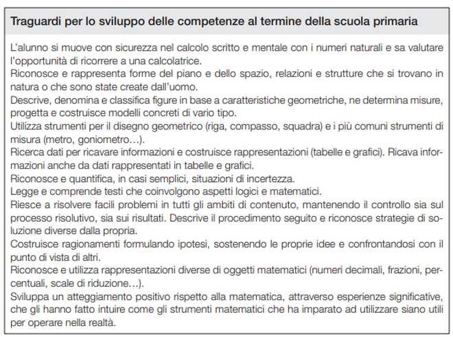 traguardi per lo sviluppo delle competenze di matematica al termine della scuola primaria