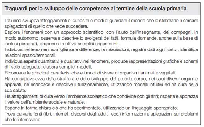 traguardi per lo sviluppo delle competenze di scienze al termine della scuola primaria