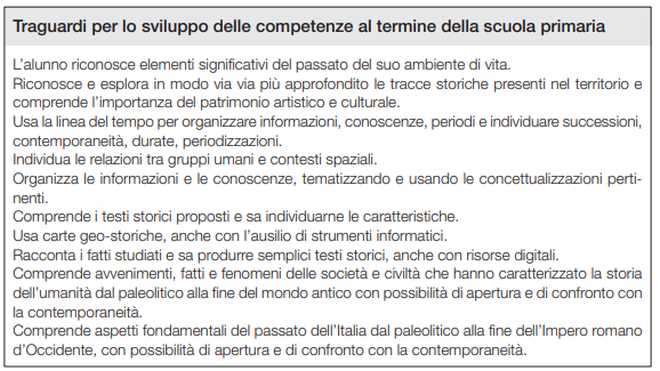 traguardi per lo sviluppo delle competenze di storia al termine della scuola primaria