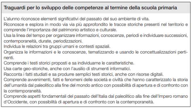 traguardi per lo sviluppo delle competenze di storia al termine della scuola primaria