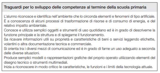 traguardi per lo sviluppo delle competenze di tecnologia al termine della scuola primaria