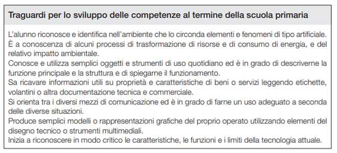 traguardi per lo sviluppo delle competenze di tecnologia al termine della scuola primaria