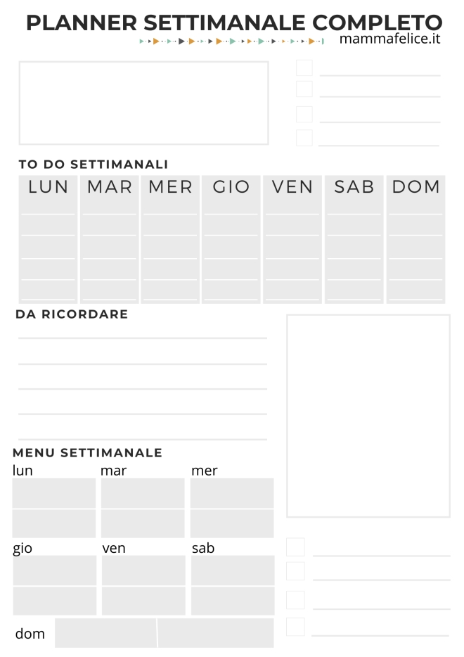 Planner settimanale completo, da stampare gratis